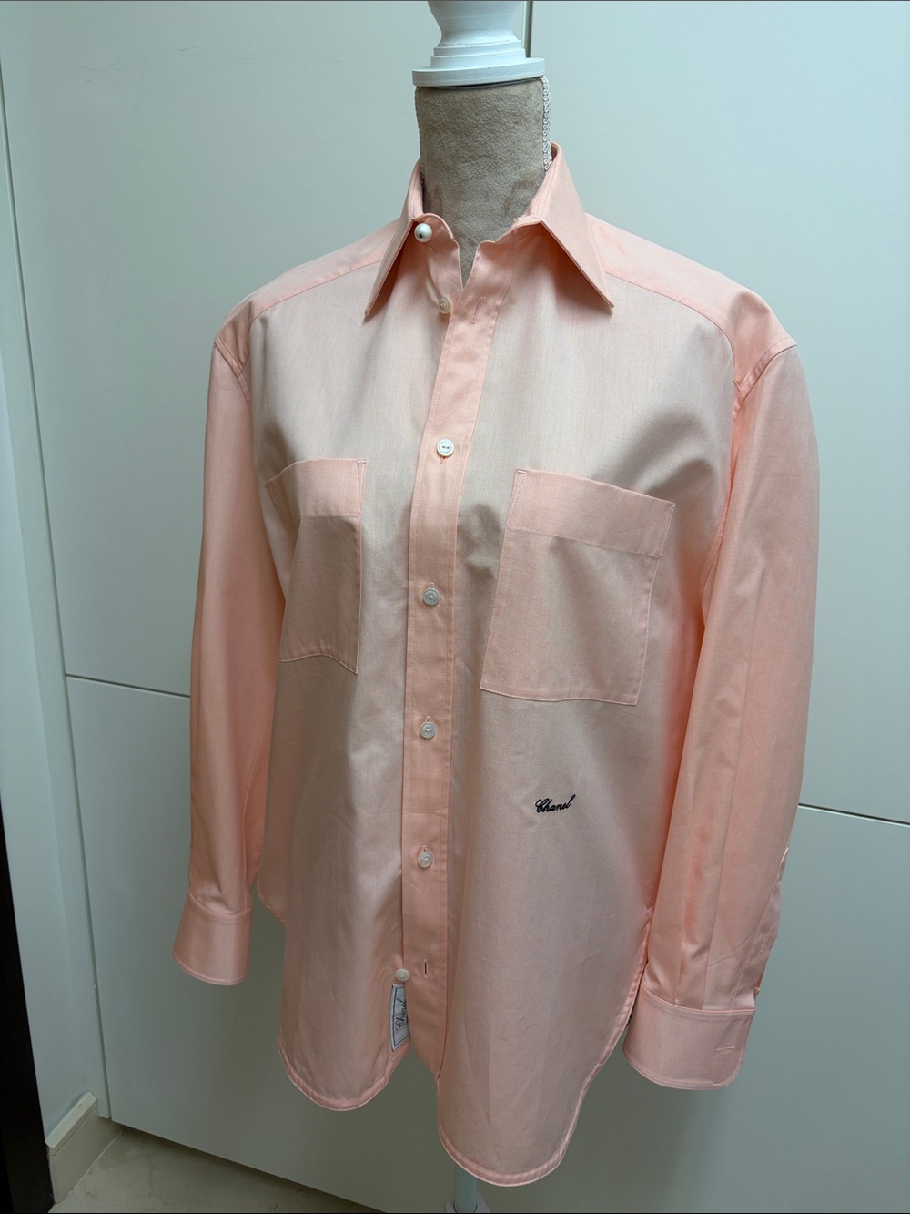 CHANEL Men's Peach Collared Dress Shirt